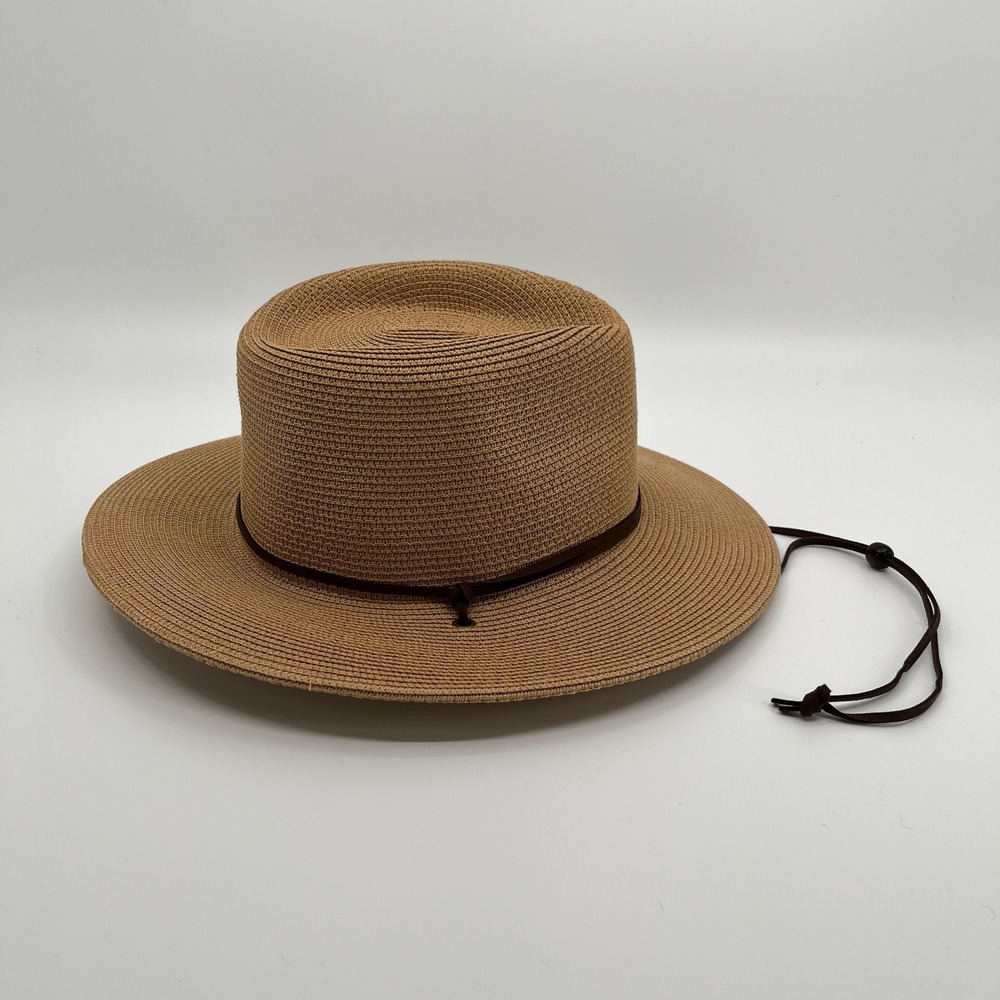 Summer Straw Sun Hat Womens Wide Brim Panama Fedora Beach Wind Lanyard UPF50+ - Picture 11 of 12